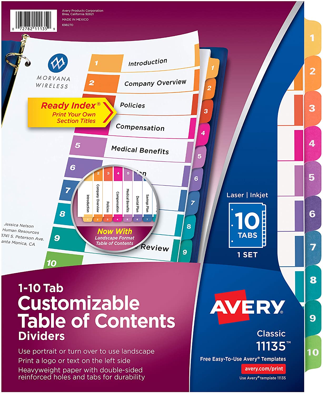 Avery Ready Index Table of Contents Dividers, 10-Tab Set price in ...