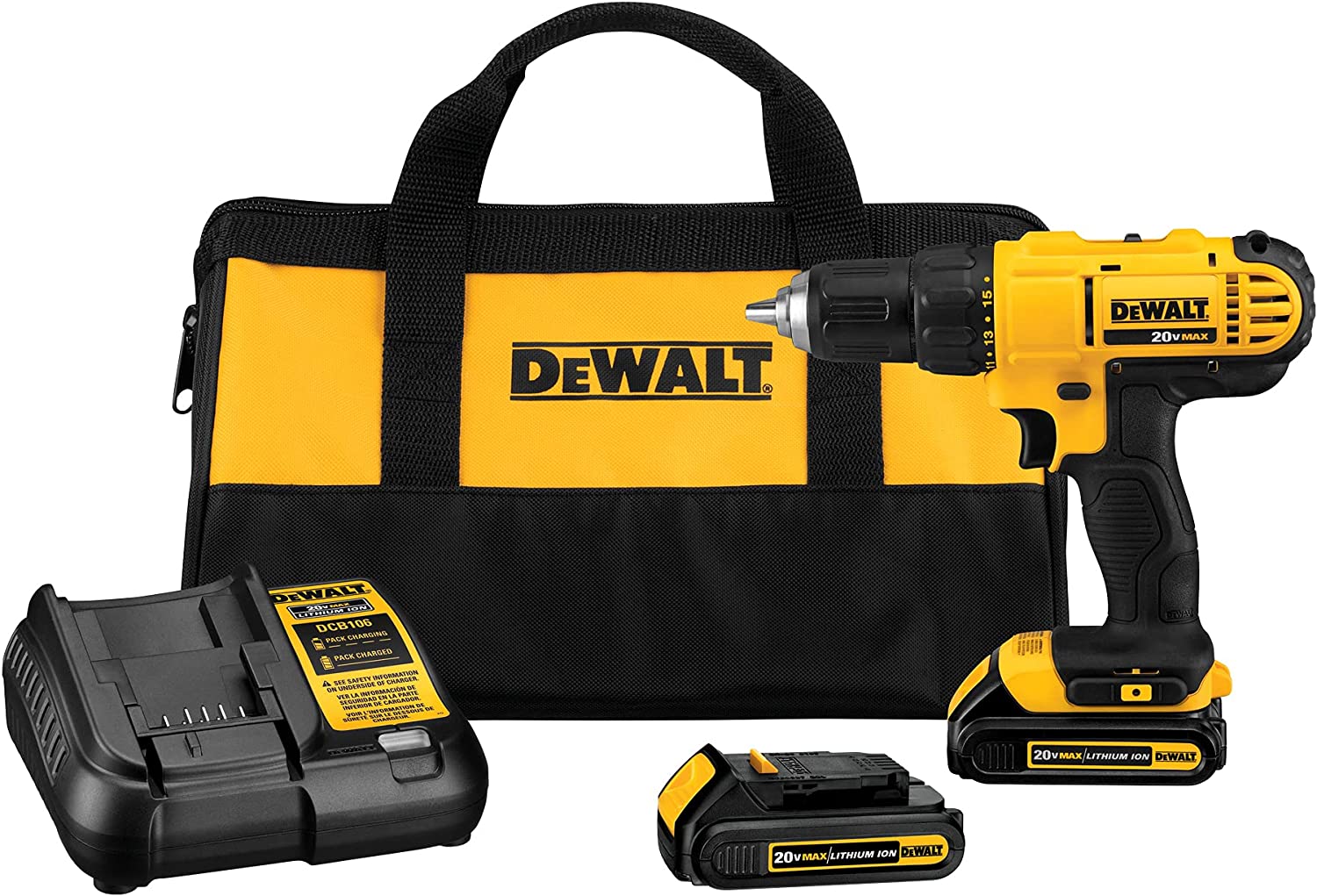 DEWALT 20V Max Cordless Drill Driver Kit, Compact, 1/2-Inch (DCD771C2)  Yellow