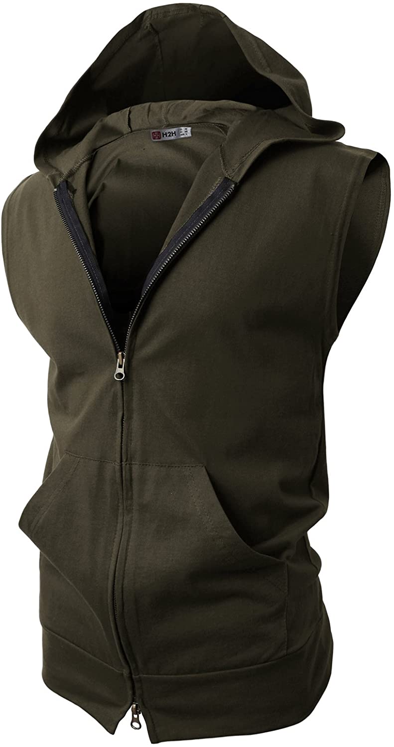 H2H Mens Casual Slim Fit Zip-up Sleeveless Hoodie Lightweight