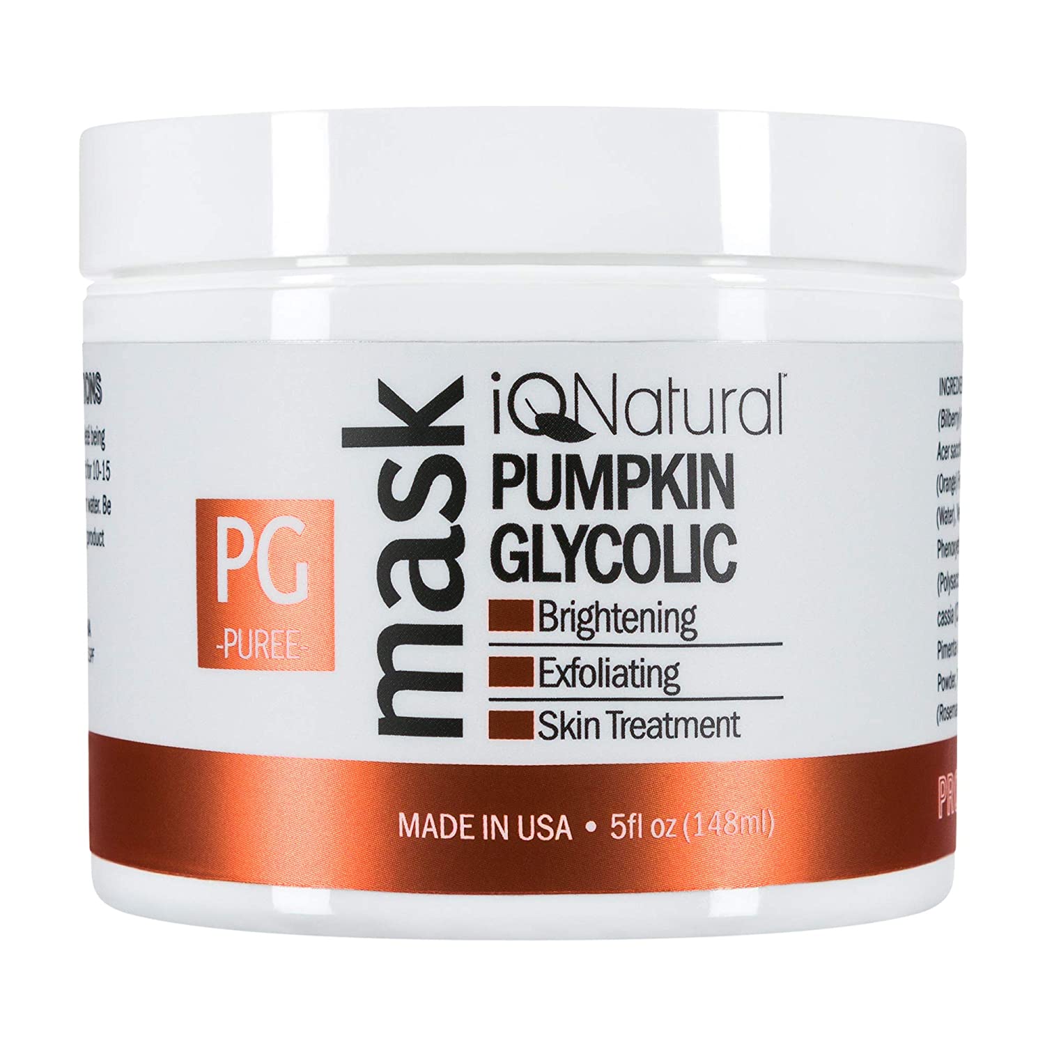 IQ Natural 5oz Pumpkin Glycolic Mask, Cleans & Exfoliates Skin, Spa ...